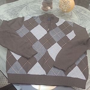 TOMMY HILFIGER NEW MOCK NECK WAFFLE KNIT BROWN SWEATER MEDIUM